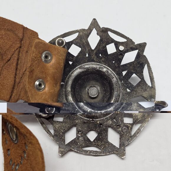 Vintage SEBASTIAN SA ELCHE Hand Tooled Cognac Brown Leather Studded Belt Spain main image 5